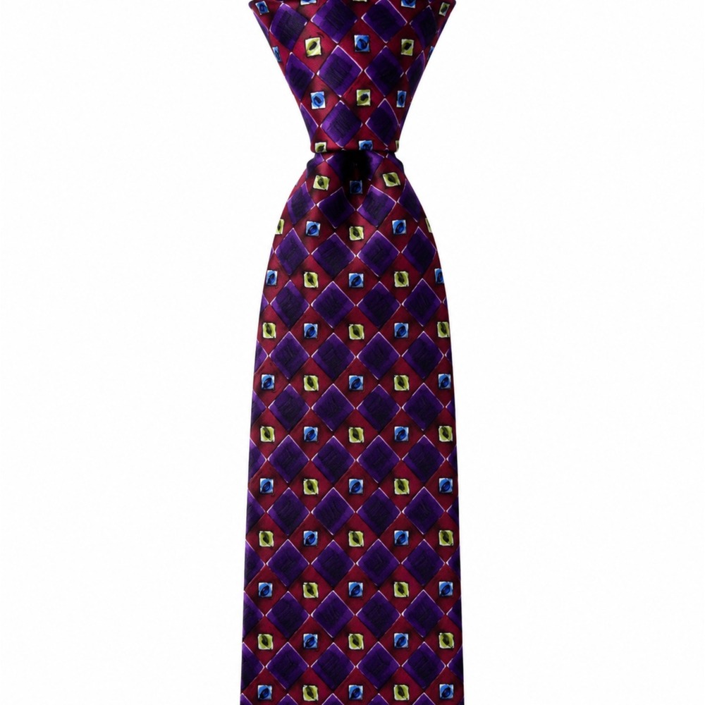 J. GARCIA Banyan Trees Collection 14 Men's Silk Tie Burgundy Purple Geometric